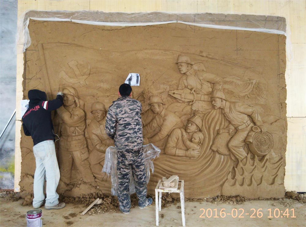 工程公告：消防題材玻璃鋼浮雕泥塑即將完工。